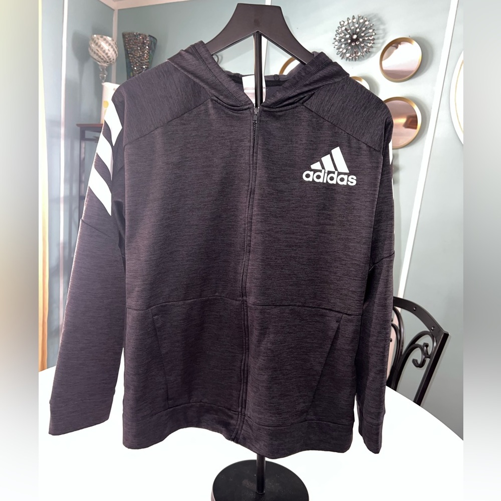Adidas Kids Charcoal Zip-Up Jacket Size XL 18/20